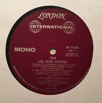 Various : San Remo Festival 1964: 12 Great Songs (LP, Comp, Mono)