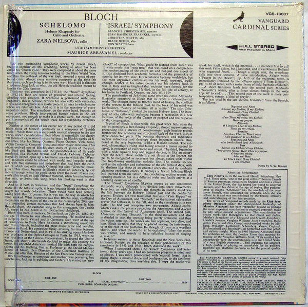 Bloch* - Utah Symphony Orchestra, Maurice Abravanel* : Schelomo (Hebrew Rhapsody For Cello And Orchestra) / 'Israel' Symphony (LP, Album)