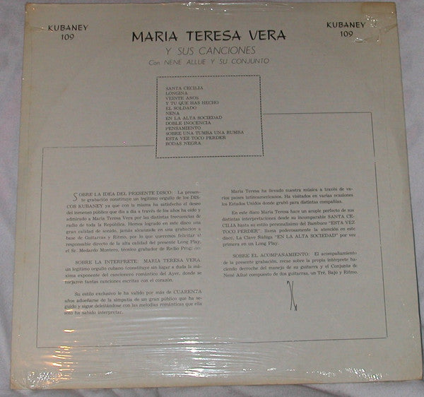 Buy María Teresa Vera : Y Sus Canciones (LP, Album, Mono) Online for a ...