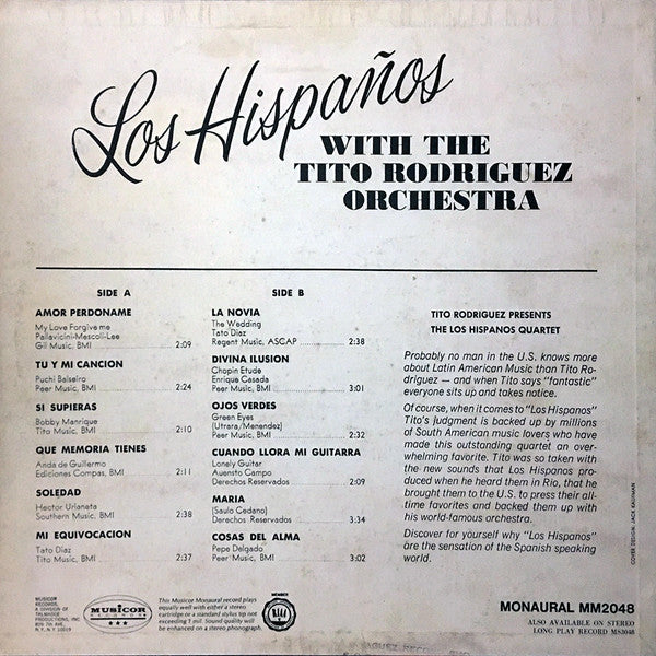 Los Hispanos Quartet With Tito Rodriguez & His Orchestra : Los Hispaños Quartet (LP, Album, Mono)