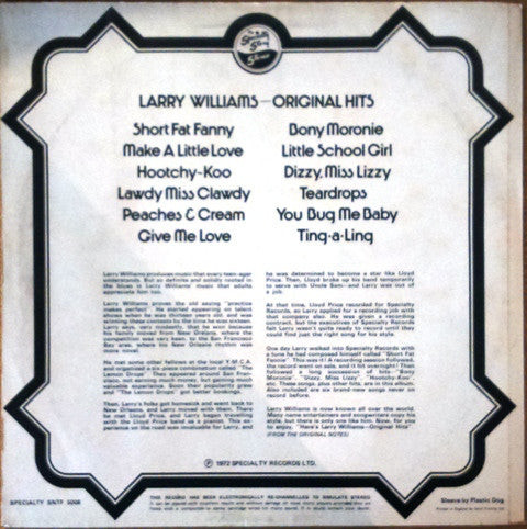 Larry Williams (3) : Original Hits (LP, RE)