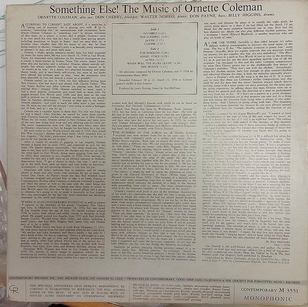 Ornette Coleman : Something Else!!!! (LP, Album, Mono)