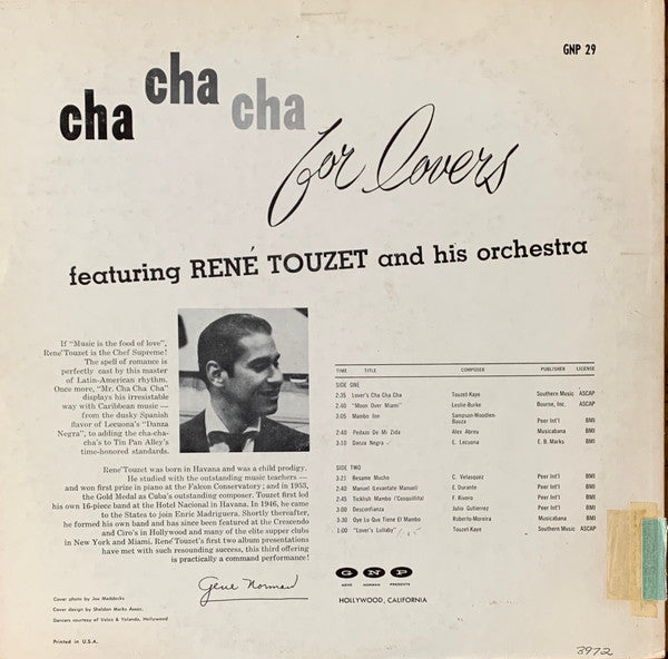 René Touzet And His Orchestra : Cha Cha Cha For Lovers (LP, Album, Mono)